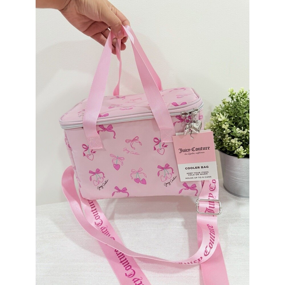 Juicy Couture Pink Cherry Bow Cooler Bag Insulated Lunch Tote Crossbody NWT
